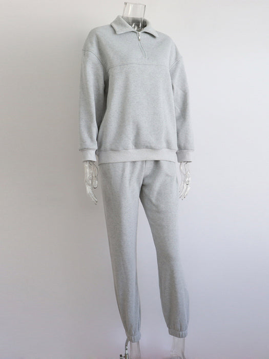 Relaxed Fit Zippered Sweater Set with Drop-Shoulder Design