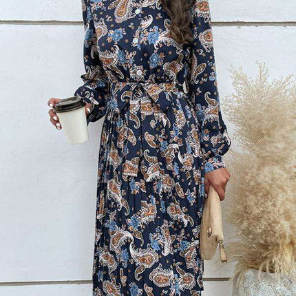 Bohemian Elegance Maxi Dress with Lapel and Button Accents for Women