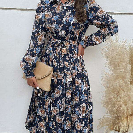 Bohemian Elegance Maxi Dress with Lapel and Button Accents for Women