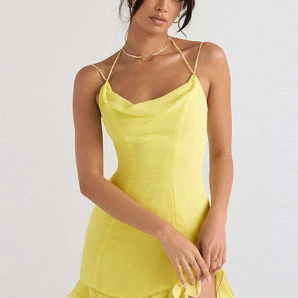 Captivating Backless Lace Halter Suspender Skirt - Sophisticated Elegance