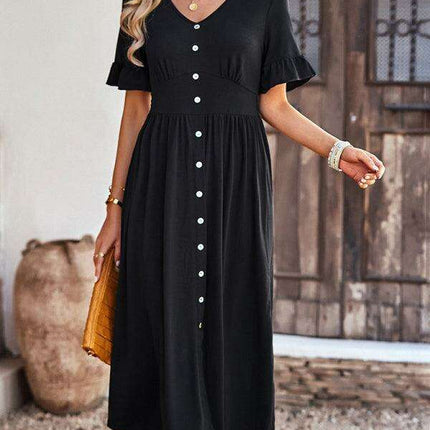 Chic V-Neck Ruffled Skirt: A Harmonious Fusion of Elegance and Comfort