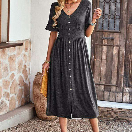 Chic V-Neck Ruffled Skirt: A Harmonious Fusion of Elegance and Comfort