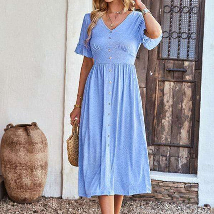 Chic V-Neck Ruffled Skirt: A Harmonious Fusion of Elegance and Comfort