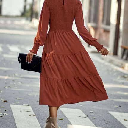 Elastic waist mid-length dress for casual vacation