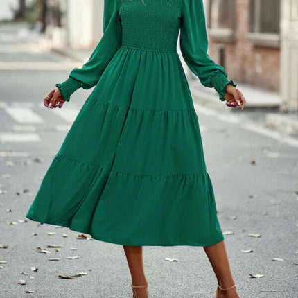 Elastic waist mid-length dress for casual vacation