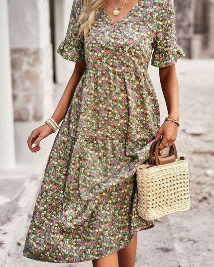 Floral V-Neck Bohemian Summer Dress