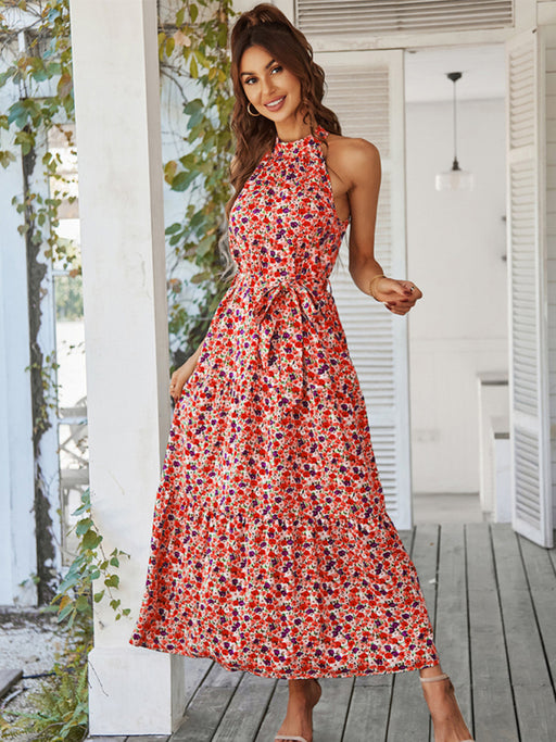 Multi-tiered floral-print resort dress with swing