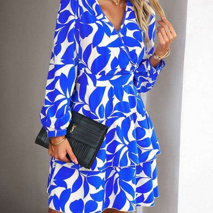 Elegant Women's V-Neck Printed Dress with a Flattering Fit