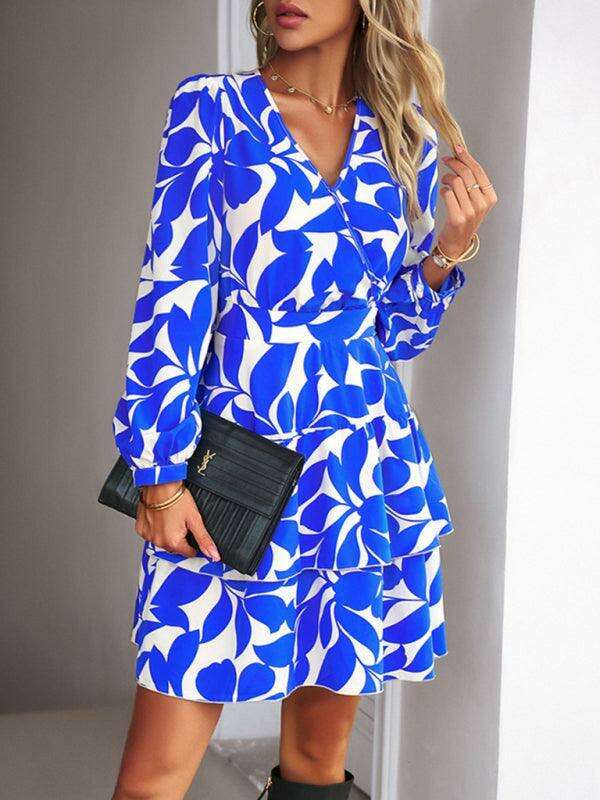 Elegant Women's V-Neck Printed Dress with a Flattering Fit