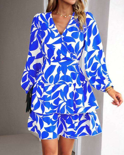 Elegant Women's V-Neck Printed Dress with a Flattering Fit