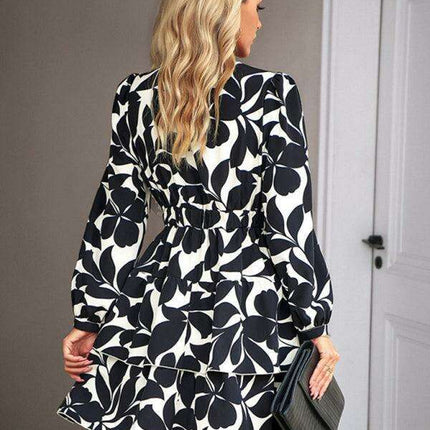 Elegant Women's V-Neck Printed Dress with a Flattering Fit