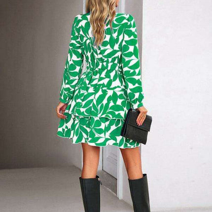 Elegant Women's V-Neck Printed Dress with a Flattering Fit