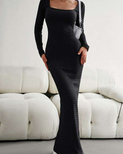 Chic Long Sleeve Square Neck Knit Dress for Women - Perfect for Any Occasion