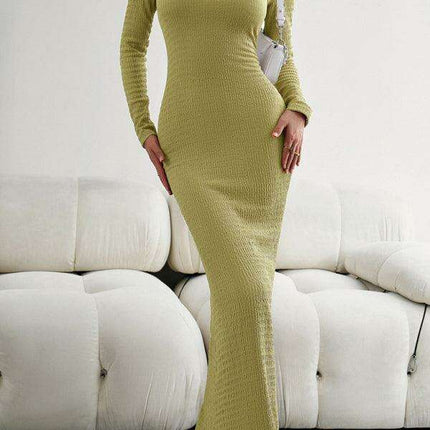 Chic Long Sleeve Square Neck Knit Dress for Women - Perfect for Any Occasion