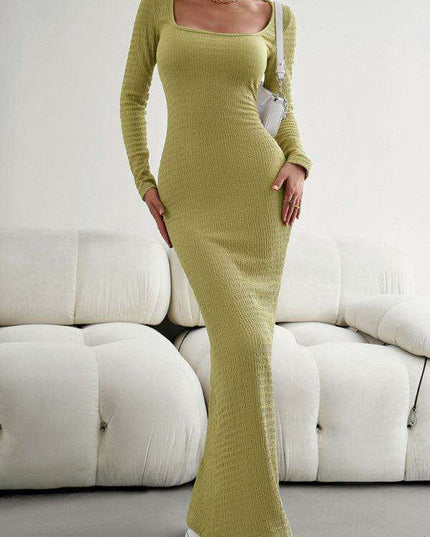 Chic Long Sleeve Square Neck Knit Dress for Women - Perfect for Any Occasion