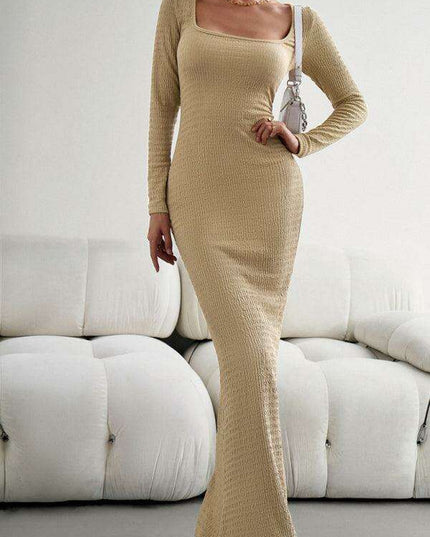 Chic Long Sleeve Square Neck Knit Dress for Women - Perfect for Any Occasion