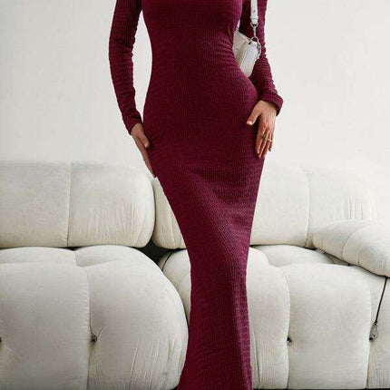 Chic Long Sleeve Square Neck Knit Dress for Women - Perfect for Any Occasion