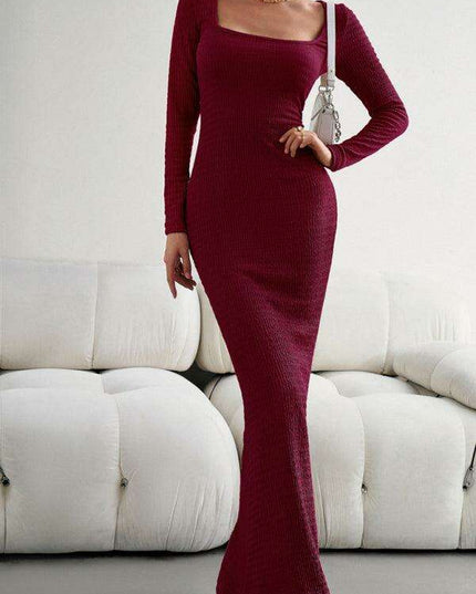 Chic Long Sleeve Square Neck Knit Dress for Women - Perfect for Any Occasion