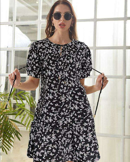 Spring Blossom Puff Sleeve High Waist Dress - Effortless Elegance for Every Occasion