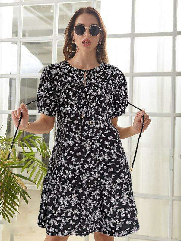 Spring Blossom Puff Sleeve High Waist Dress - Effortless Elegance for Every Occasion