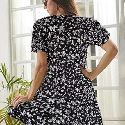 Spring Blossom Puff Sleeve High Waist Dress - Effortless Elegance for Every Occasion