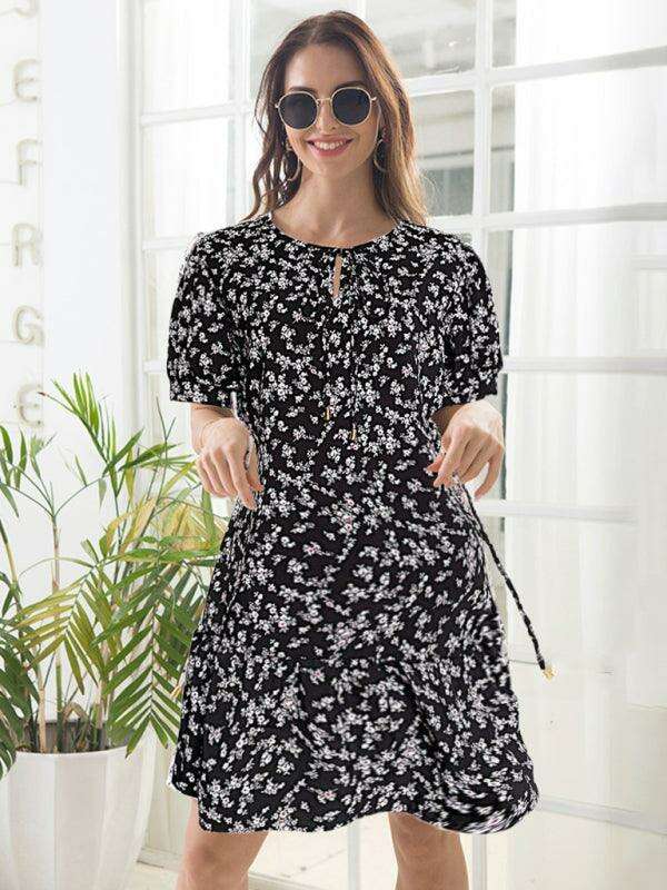 Spring Blossom Puff Sleeve High Waist Dress - Effortless Elegance for Every Occasion