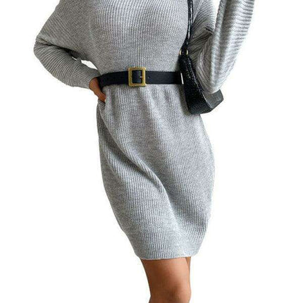 Chic Heather Grey Knit Long Sleeve Dress for Women - Essential Winter Fashion Piece