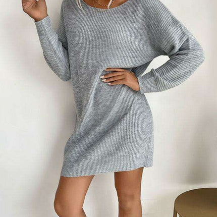 Chic Heather Grey Knit Long Sleeve Dress for Women - Essential Winter Fashion Piece