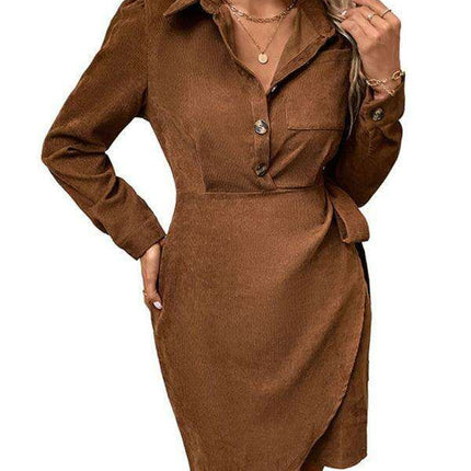 Lapel Corduroy Dress - Timeless Elegance for Every Occasion