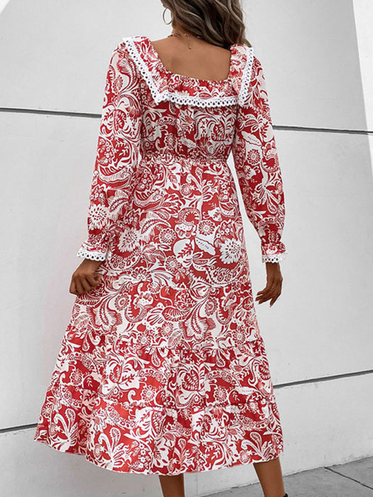 Elegant Floral Print Long Sleeve Women's Dress