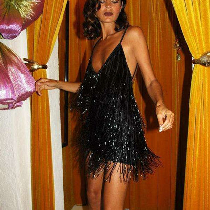 Dazzling Sequin Tassel Dress - Chic Women's Evening Wear