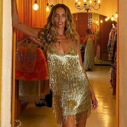 Dazzling Sequin Tassel Dress - Chic Women's Evening Wear