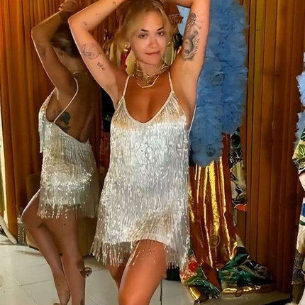 Dazzling Sequin Tassel Dress - Chic Women's Evening Wear