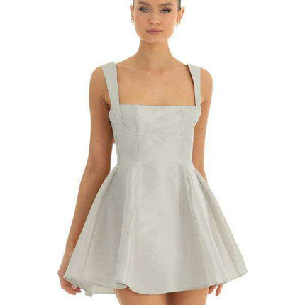 Elegant Bow-Detail Square Neck Swing Dress - Flattering and Versatile Fashion Piece