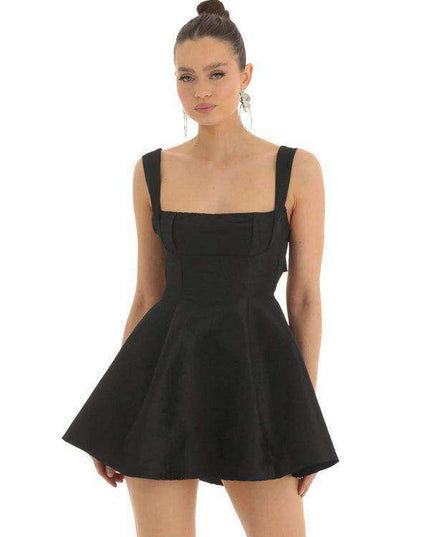 Elegant Bow-Detail Square Neck Swing Dress - Flattering and Versatile Fashion Piece