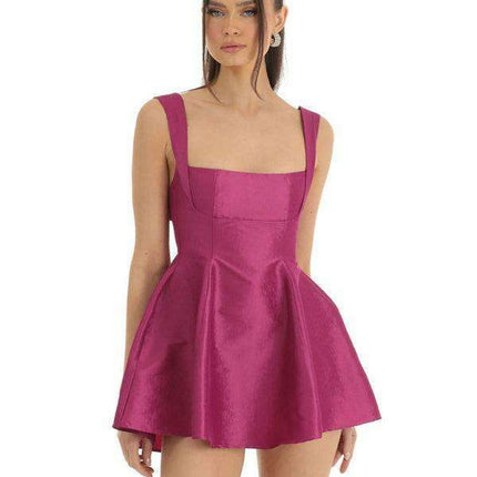 Elegant Bow-Detail Square Neck Swing Dress - Flattering and Versatile Fashion Piece