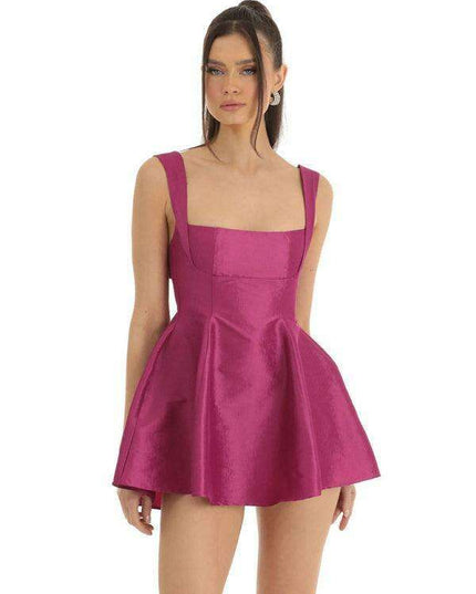 Elegant Bow-Detail Square Neck Swing Dress - Flattering and Versatile Fashion Piece