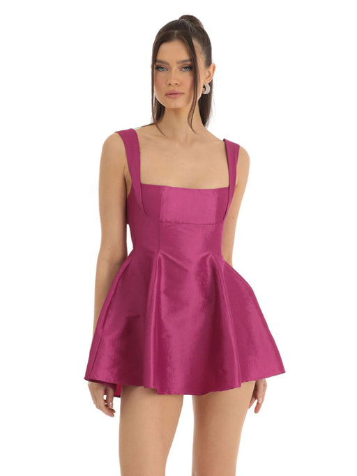 Elegant Square Neck Swing Dress with Charming Bow Detail - Chic Square Neck Bow Knot Dress