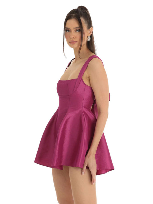 Elegant Square Neck Swing Dress with Charming Bow Detail - Chic Square Neck Bow Knot Dress