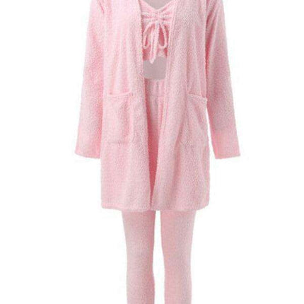 Sophisticated 3-Piece Polyester Suit Set with Plush Tie Detail