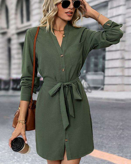 Elegant Long-Sleeved Solid Color Dress for Women
