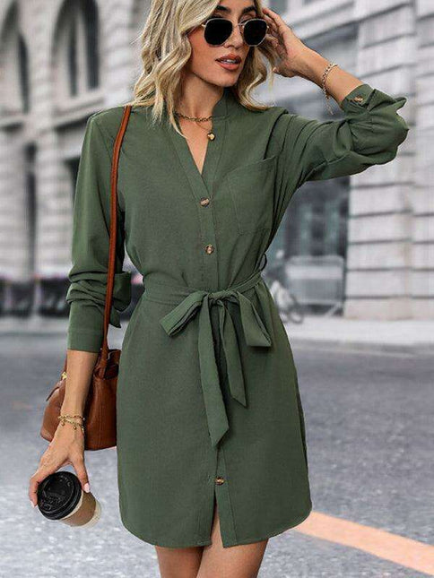 Elegant Long-Sleeved Solid Color Dress for Women