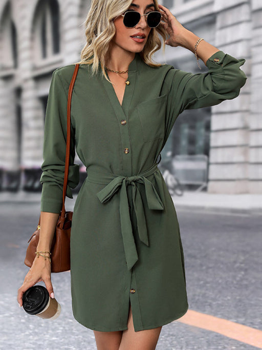 New women's solid color long-sleeved dress