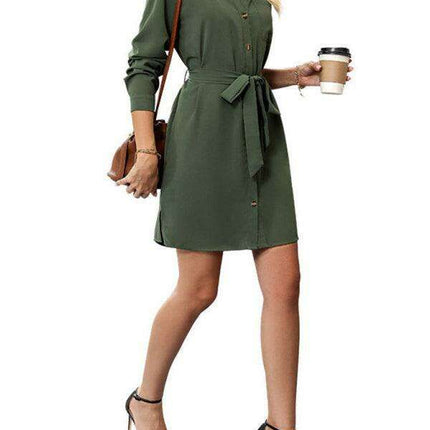 Elegant Long-Sleeved Solid Color Dress for Women