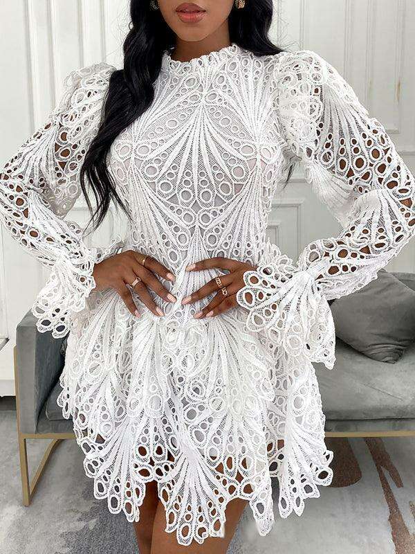 Chic White Lace Elegance: Timeless Dress for Women - Fashionable Statement Piece