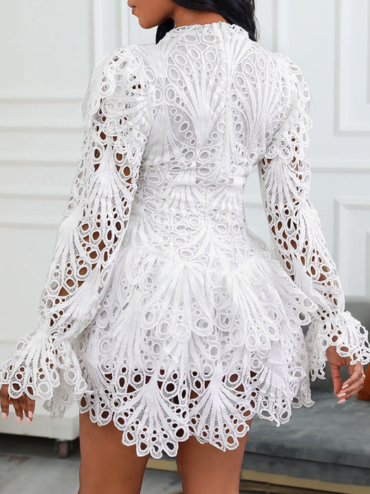 Elegant White Lace Dress with Romantic Flair - Women's Fashion Choice