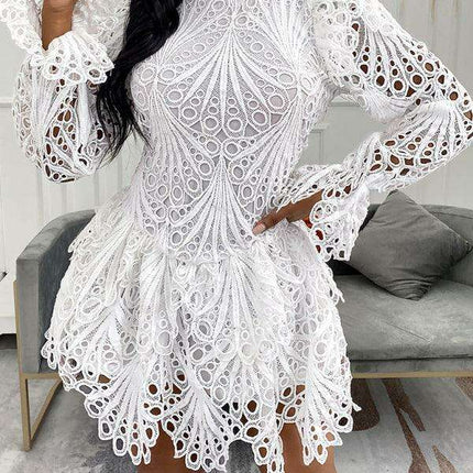 Chic White Lace Elegance: Timeless Dress for Women - Fashionable Statement Piece
