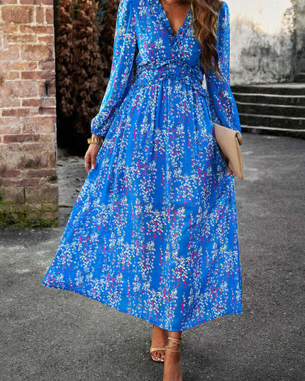 Chic Long Sleeve V-Neck Chiffon Dress - A Stylish Autumn-Winter Must-Have