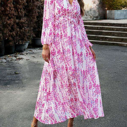 Chic Long Sleeve V-Neck Chiffon Dress - A Stylish Autumn-Winter Must-Have