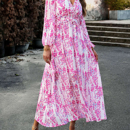 Chic Long Sleeve V-Neck Chiffon Dress - A Stylish Autumn-Winter Must-Have